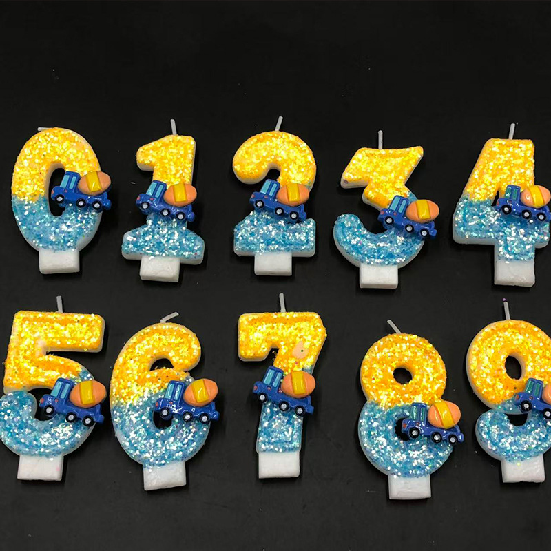 Unity Candle Set - 新しい0-9数字のバースデーキャンドル、オリジナルの黄色と青のトラック、デジタルパーティー記念日キャンドル