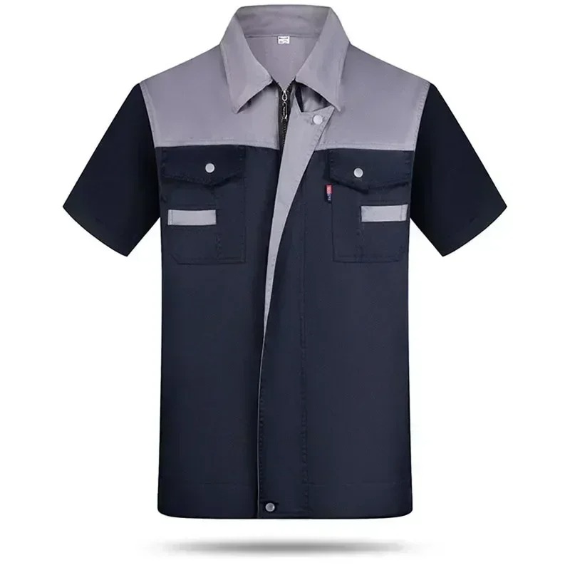 Wedding Job - 男性女性半袖作業コートワークショップシャツモーターメカニックユニフォームツーポケットTシャツ男性ワークショップオーバーオールトップ