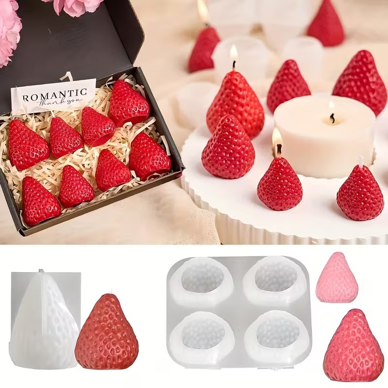 Unity Candle Set - イチゴシリコンキャンドルモールド DIY アロマセラピー石鹸樹脂工芸品バレンタインデー結婚式誕生日ギフト作成用