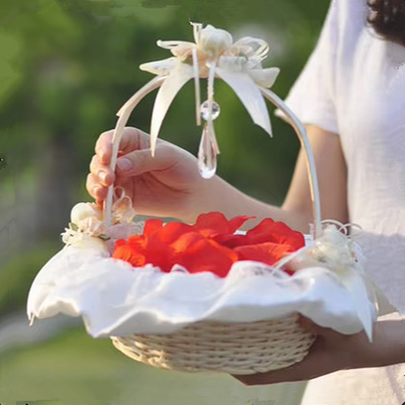 Flower Girl Basket - フラワーガールバスケットロマンチックなレースローズウェディングアクセサリーセレモニーパーティー装飾