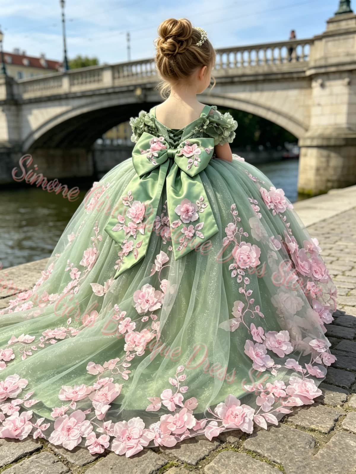 Bridal Sash Ribbon - 高品質で豪華な花柄の女の子用ドレス、3Dアップリケ付き、子供の結婚式、誕生日パーティー、ページェント、プロムドレスに最適