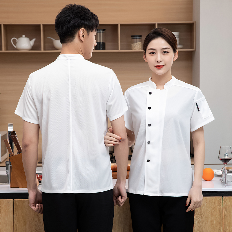 Wedding Job - ケータリングキッチン調理ジャケット弾性速乾性シェフの制服通気性メッシュオーバーオール食品服ベーカリーカフェワークシャツ