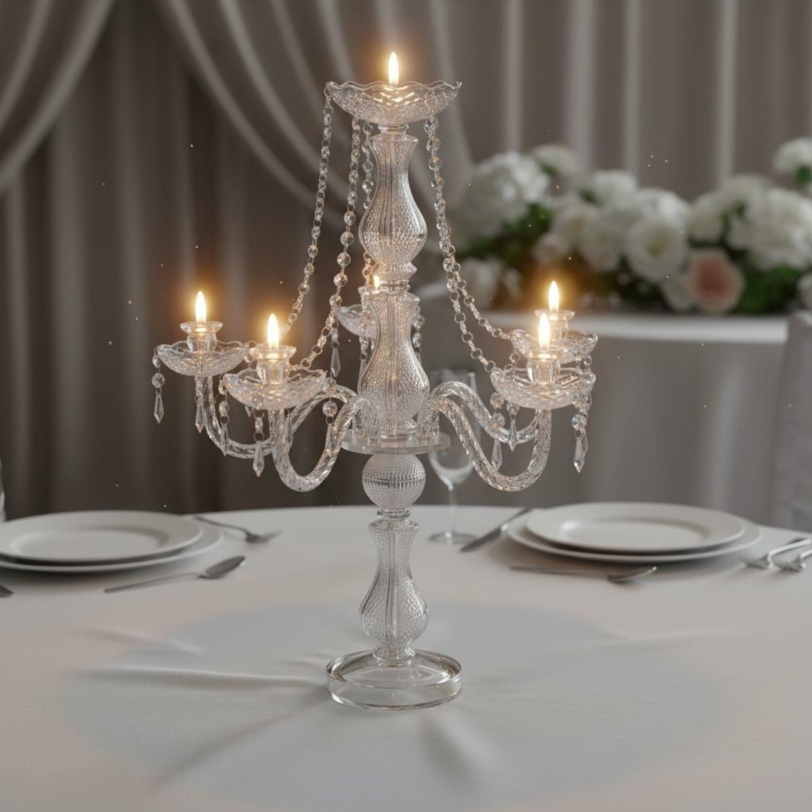 Unity Candle Set - クリスタル燭台 エレガントなウェディング燭台 クリスタルキャンドルホルダー 高級デザイン ガラス製キャンドルスティックホルダー 透明