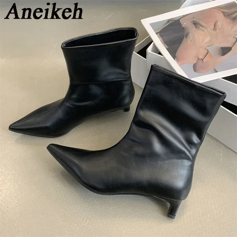 Wedding Fx - Aneikeh 新ファッションポインテッドトゥアンクルブーツ女性の結婚式のパーティーの靴冬秋スリムショートレディースブーツ Botines Mujer