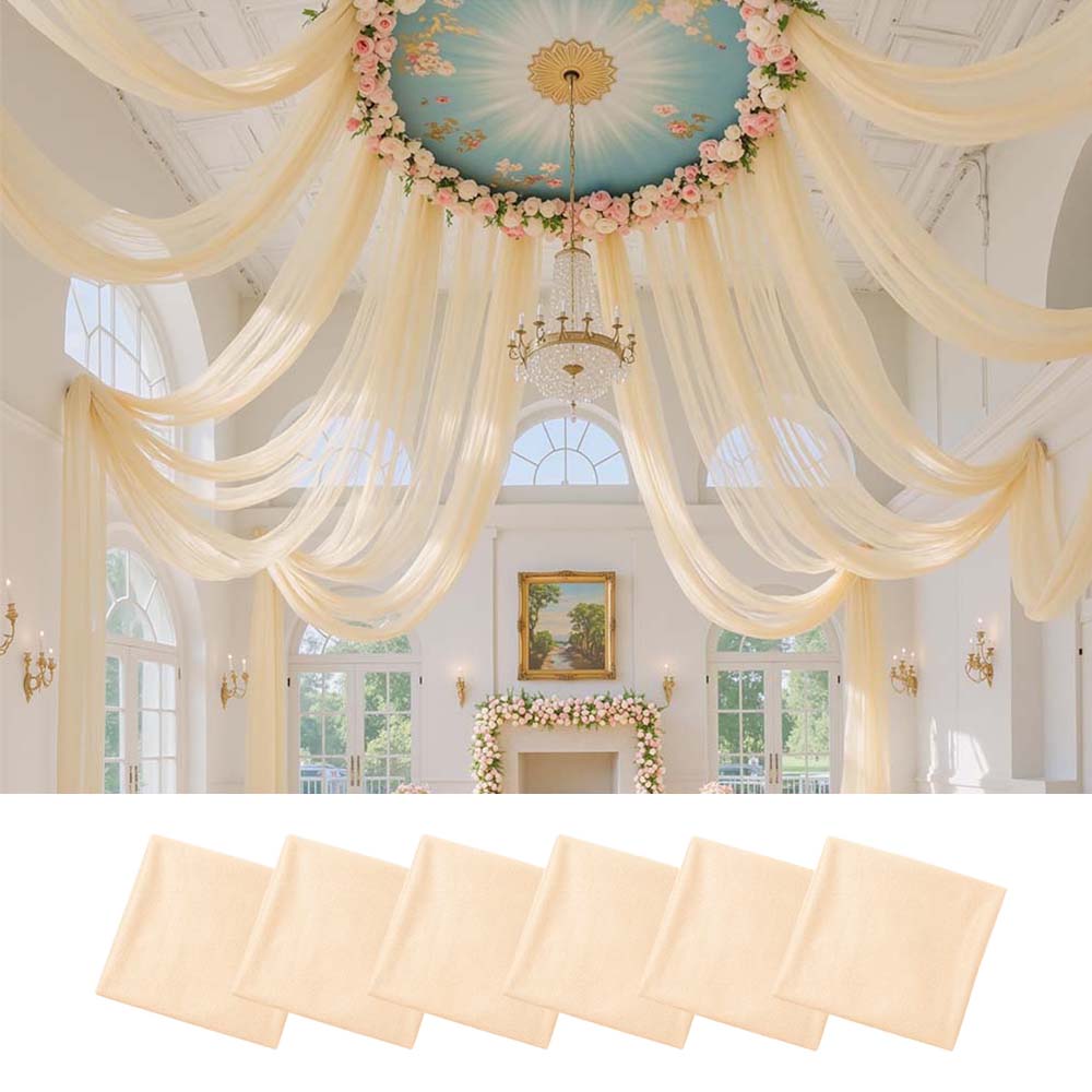 Wedding Backdrop Curtain - 6枚組ウェディング天井ドレープ、チュールアーチドレープカーテン、シアー背景幕、テントドレープ、写真背景、誕生日パーティー用