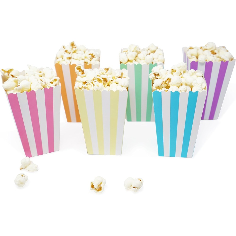 Wedding Favor Box - 誕生日、ブライダル、ベビーシャワー用のミニポップコーン＆キャンディギフトボックス24個 - アソートストライプデザイン